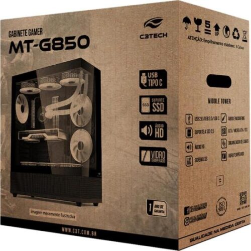 Gabinete Gamer C3Tech Aquarius MT-G850 Sem Fans Preto - Image 4