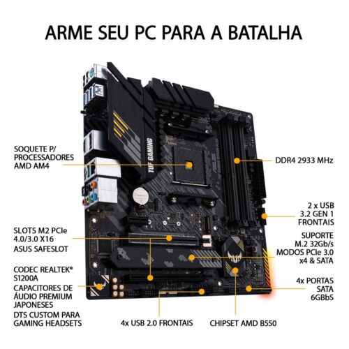 Placa Mãe Asus TUF GAMING B550M AMD AM4 DDR4 mATX -  90MB14A0-C1BAY0 - Imagem 3