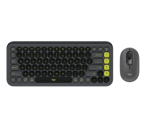 Kit Teclado e Mouse Logitech Pop Icon Cinza e Verde Sem Fio - 920-013056