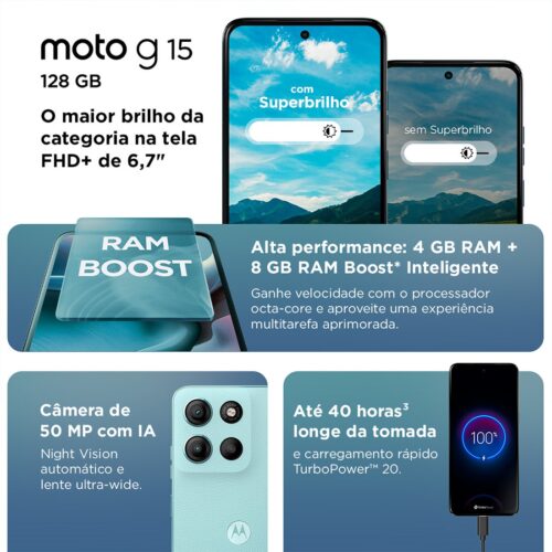 Smartphone Motorola XT2521-2 G15 Azul 4GB 128GB - PB6D0065BR - Imagem 8