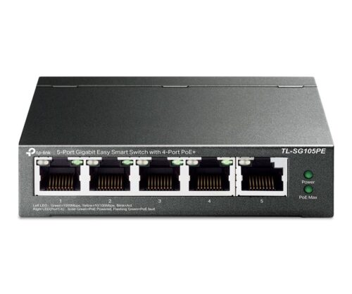 Switch Gigabit Easy Smart 10/100/1000 C/ 5 Portas (sendo 4 Poe) Tl-sg105pe Smb